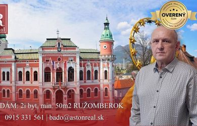 HĽADÁM pre klienta: 2i byt, min. 50m2, RUŽOMBEROK
