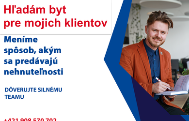 Hľadám dvojizbový byt pre moju klientku v Devínskej Novej Vsi.