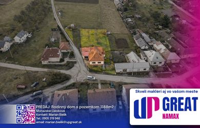 NA PREDAJ Rodinný dom s pozemkom 1188 m² - Moravské Lieskové