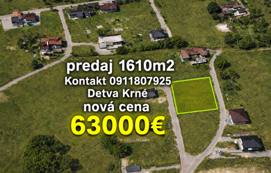 NA PREDAJ: Stavebný pozemok s projektom a UPI – Detva, Krné (1610 m²) - dohoda