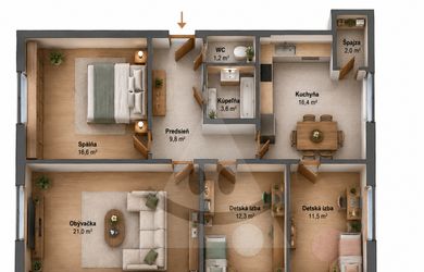 Preslnený 4-izbový byt s loggiou / 81 m2 / Žilina - Vlčince III
