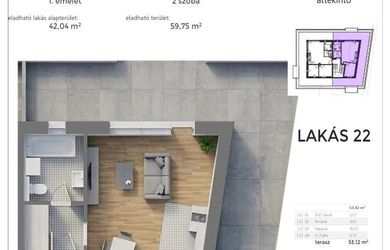 Predaj 2i byt s 53 m2 terasou  v novom projekte na nábreží v centre mesta Mosonmagyaróvár
