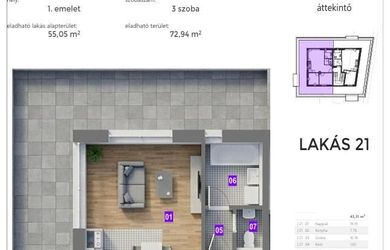 Predaj 3i byt s 53 m2 terasou v novom projekte na nábreží v centre mesta Mosonmagyaróvár
