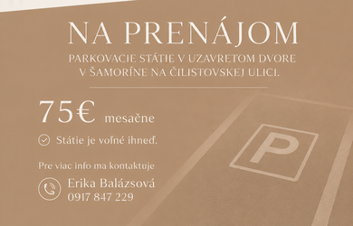 BE.LIVE COMPANY- NA PRENÁJOM- PARKOVACIE STÁTIE- V UZAVRETOM DVORE- ŠAMORÍN- ČILISTOVSKÁ ULICA