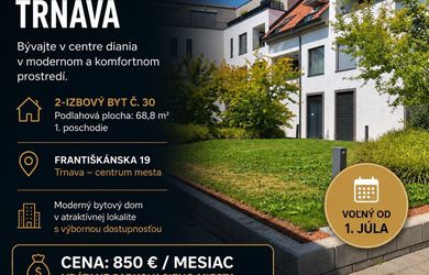 PRENÁJOM | CITY RESIDENCE TRNAVA 2 izb. byt + parkovacie státie