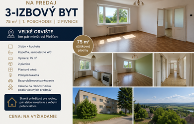 Priestranný 3-izbový byt 101 m² s veľkými pivnicami, pôvodný stav – Veľké Orvište