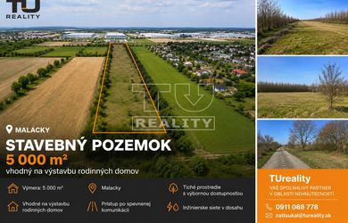 TUreality ponúka: Atraktívny stavebný pozemok 5 000 m² v Malackách s povolením na výstavbu rodinných domov