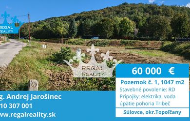 Predaný: POZEMOK  č. 1, 1047 m2, Súlovce ,okr. TO