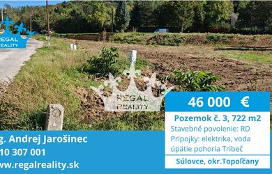 Rezervovaný: POZEMOK  č. 3, 722 m2, Súlovce ,okr. TO