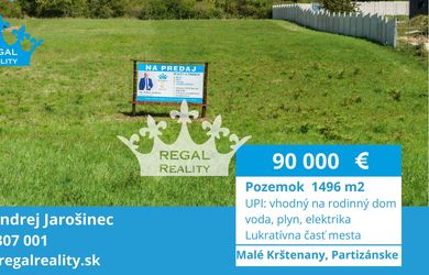 Znížená cena: POZEMOK 2 na Rodinný dom,1496 m2 Partizánske