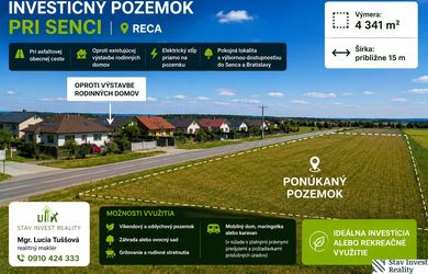 Investičný pozemok pri Senci  4 341 m² ,  Reca, pri asfaltovej ceste