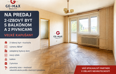 Na predaj 2-izbový byt s balkónom a 2 pivnicami – Veľké Kapušany