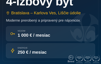Pripravujem 4 izb byt - Karlova Ves - Líščie údolie