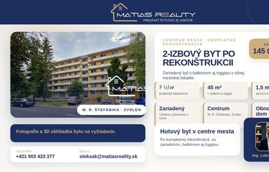 PREROBENÝ A ZARIADENÝ 2 IZBOVÝ BYT V CENTRE ZVOLENA