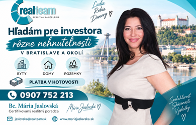 Hľadám pre investora rôzne nehnuteľnosti  v Bratislave a okolí do 80 km, byty, RD, budovy, chaty, pozemky